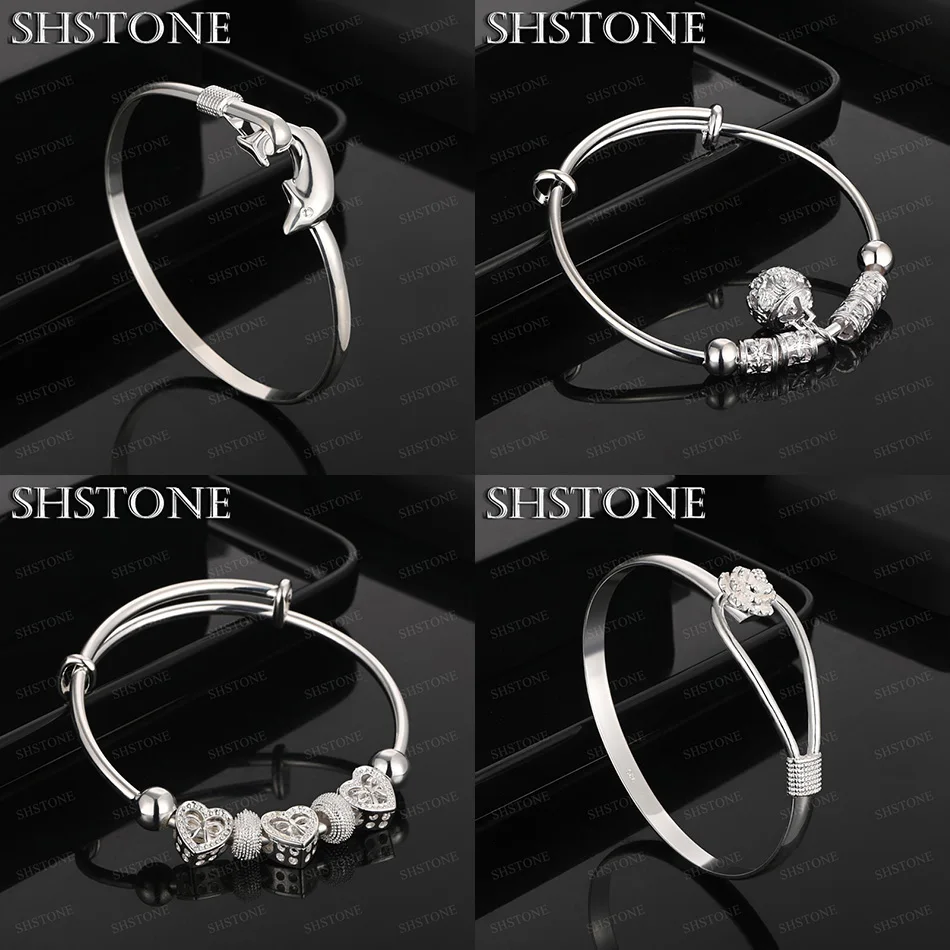 

Fashion 925 Sterling Silver Dolphin Flower Bell Heart Round Adjustable Bangles Engagement Party New Pretty Jewelry Accessories