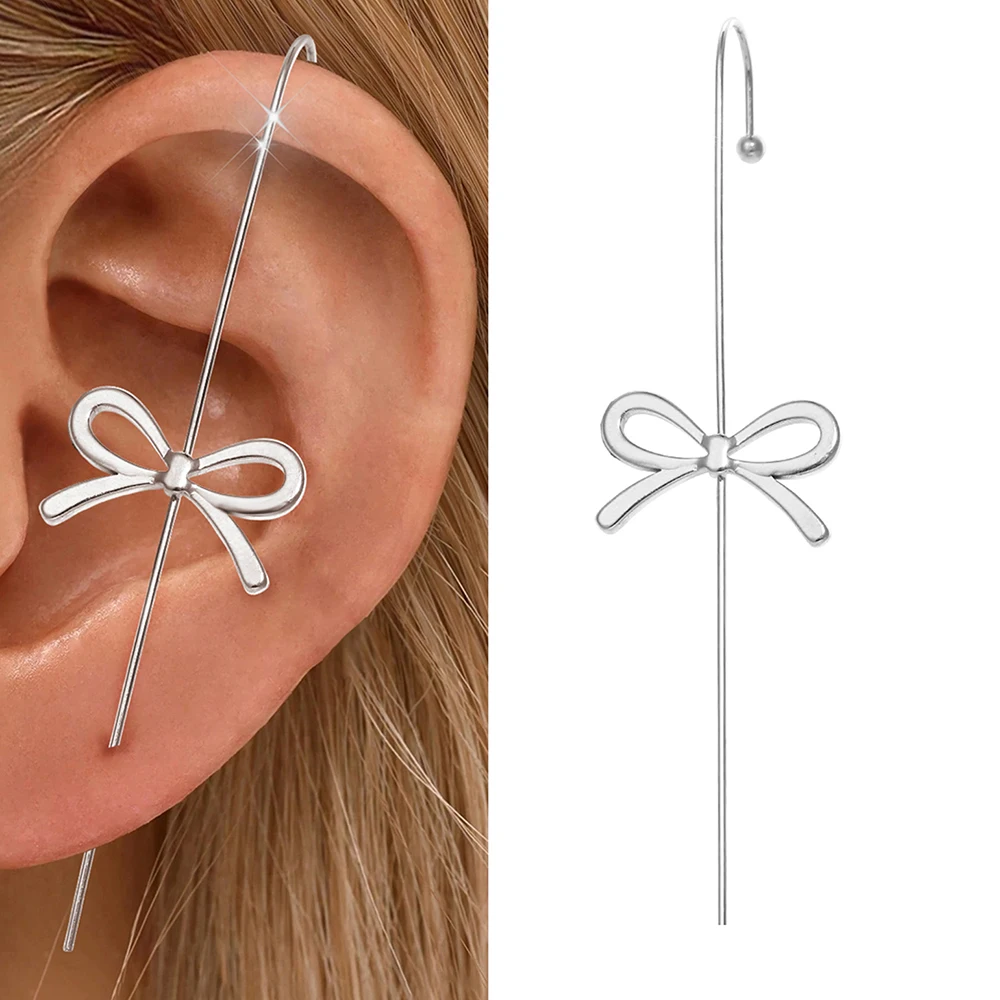 Single Bow Through-Ear Earring,Bar Cross Wrap Style,Dainty Sweet Accessory for Ladies,Casual Wear&Birthday Festival Presents