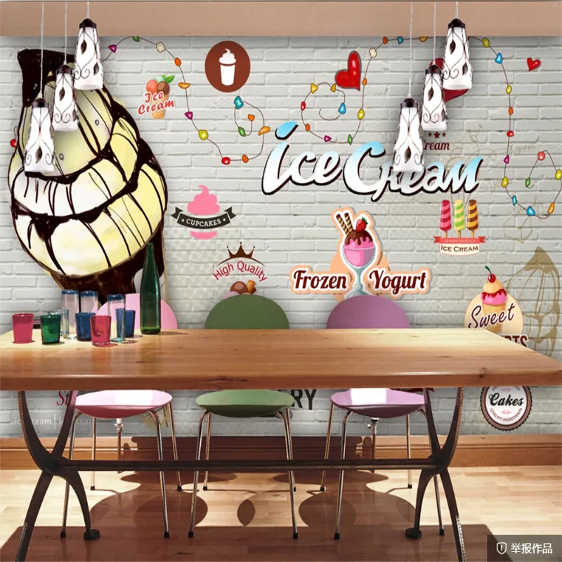 Papel tapiz de pared de ladrillo de moda europea y americana, Mural de decoración Industrial Gourmet, soporte de postre 3D, papel de pared 3D