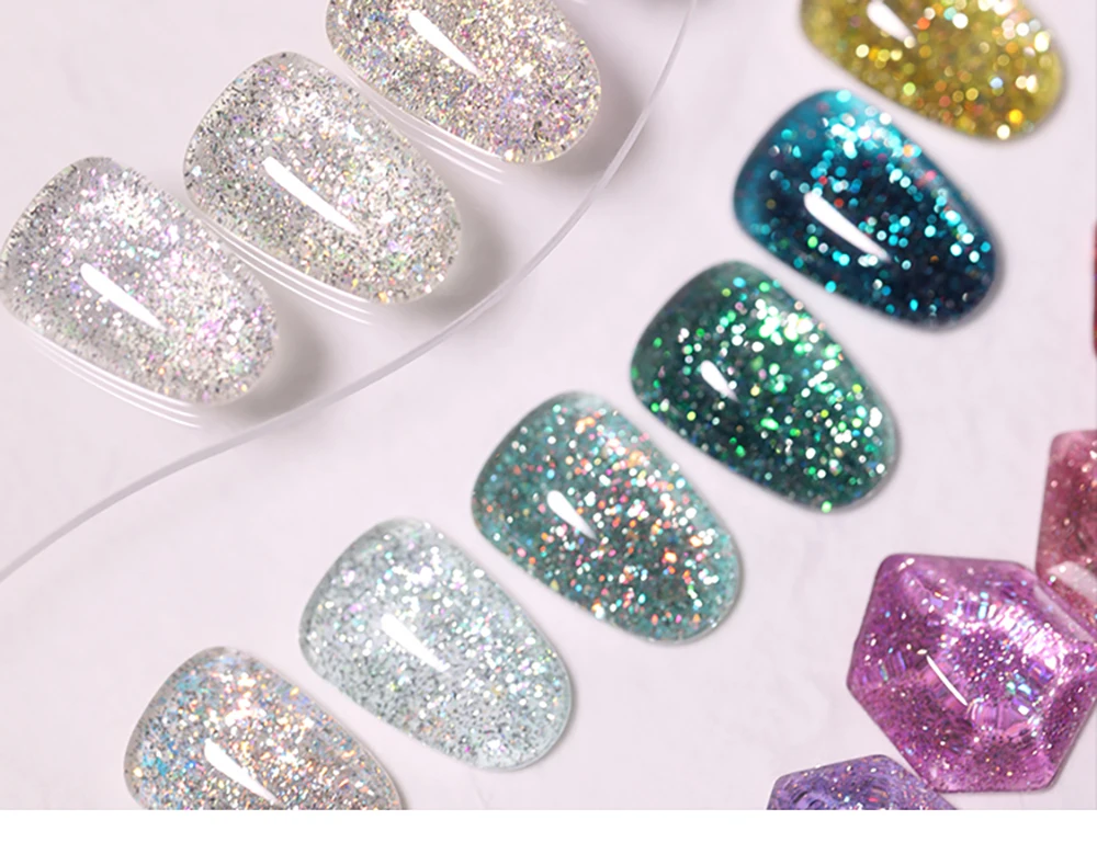 Vendeeni 24 Farben Hochdichter Glitzer-Nagelgel-Lack, Glänzender UV-Gel-Lack für Nagelkunst, Funkelnder UV-Soak-Off-Gel-Lack – Detail 5