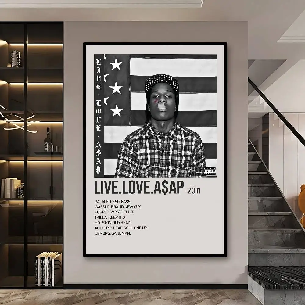 المغني A$AP روكي ملصق فني ذاتي اللصق ورق أبيض يطبع الملصقات الفنية ديكور المنزل