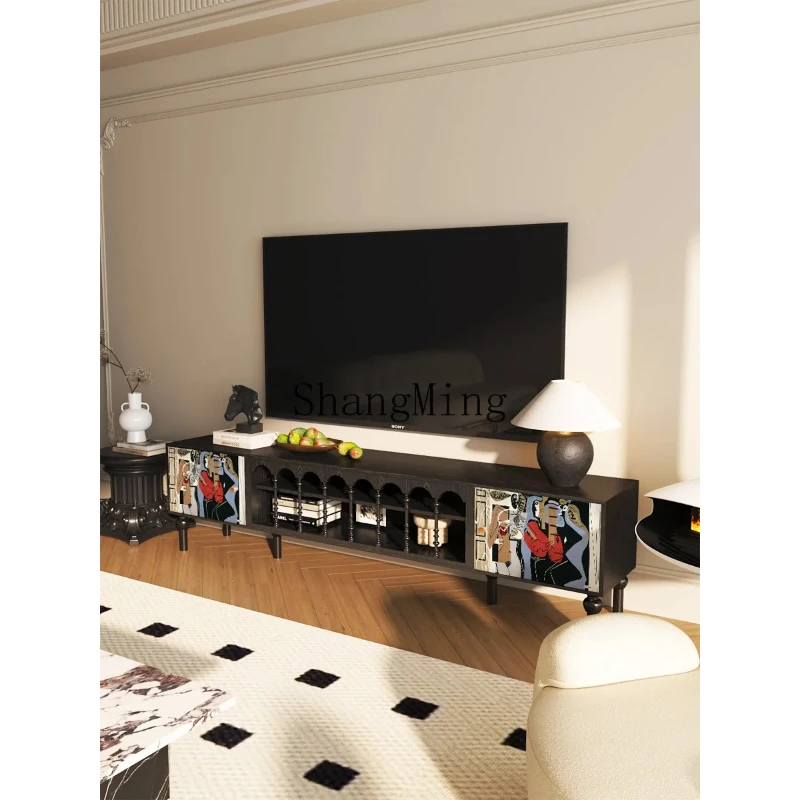 

SM retro abstract home living room storage locker painted decorative solid wood TV cabinet