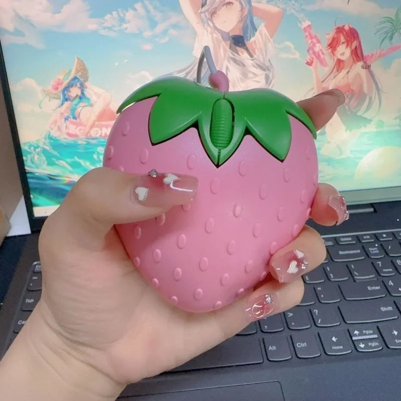 New Cute Pink Strawberry Wired Mouse USB Small Optical PC Computer Game Mouse Girls Gift Mause For Office Laptop Desktop