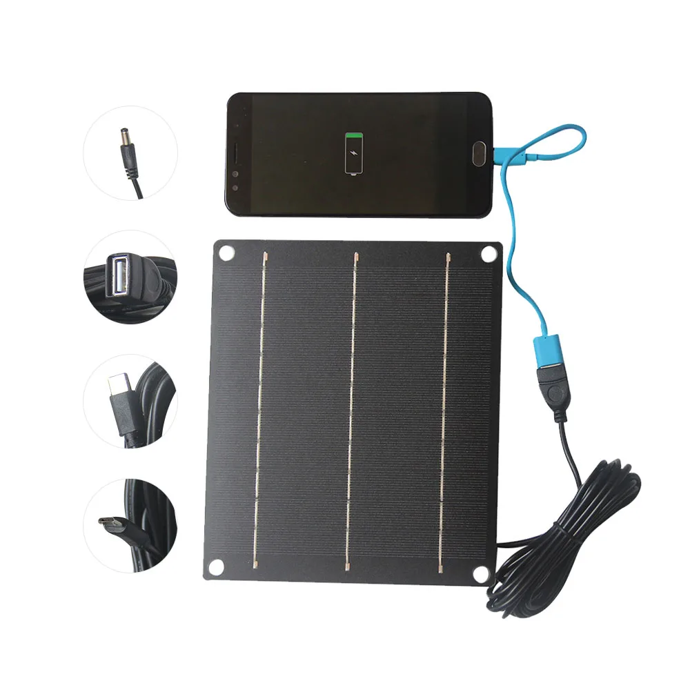 

6W Portable Solar Panel Charger USB DC Type-C Android Port Mobile Phone Security System Solar Charger