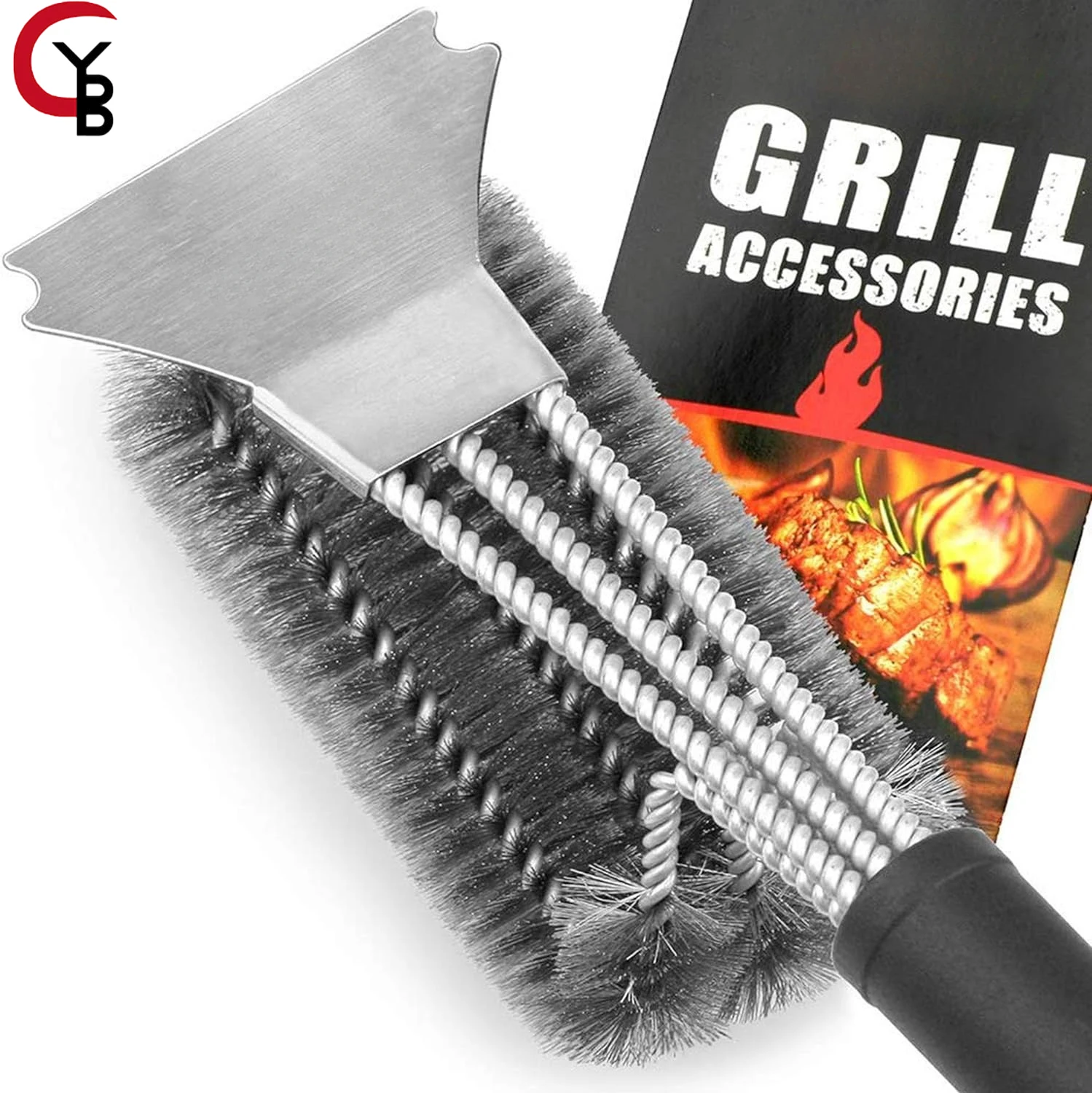 

Grill Brush&Scraper BBQ Brush for Grill, Safe 18" Stainless Steel Woven Wire 3 in 1 Bristles Grill Cleaning Brush