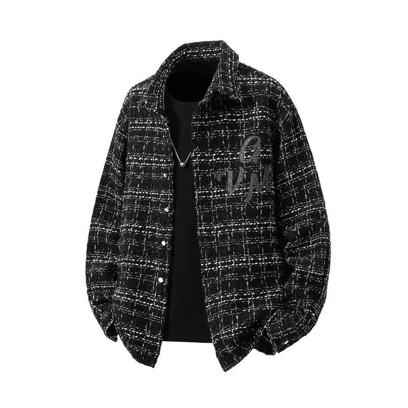 

Loose Casual Woven Jackets Men Plaid Color Blocking Design Letter Print High Street Couple Coats Trendy Versatile Jacket Man