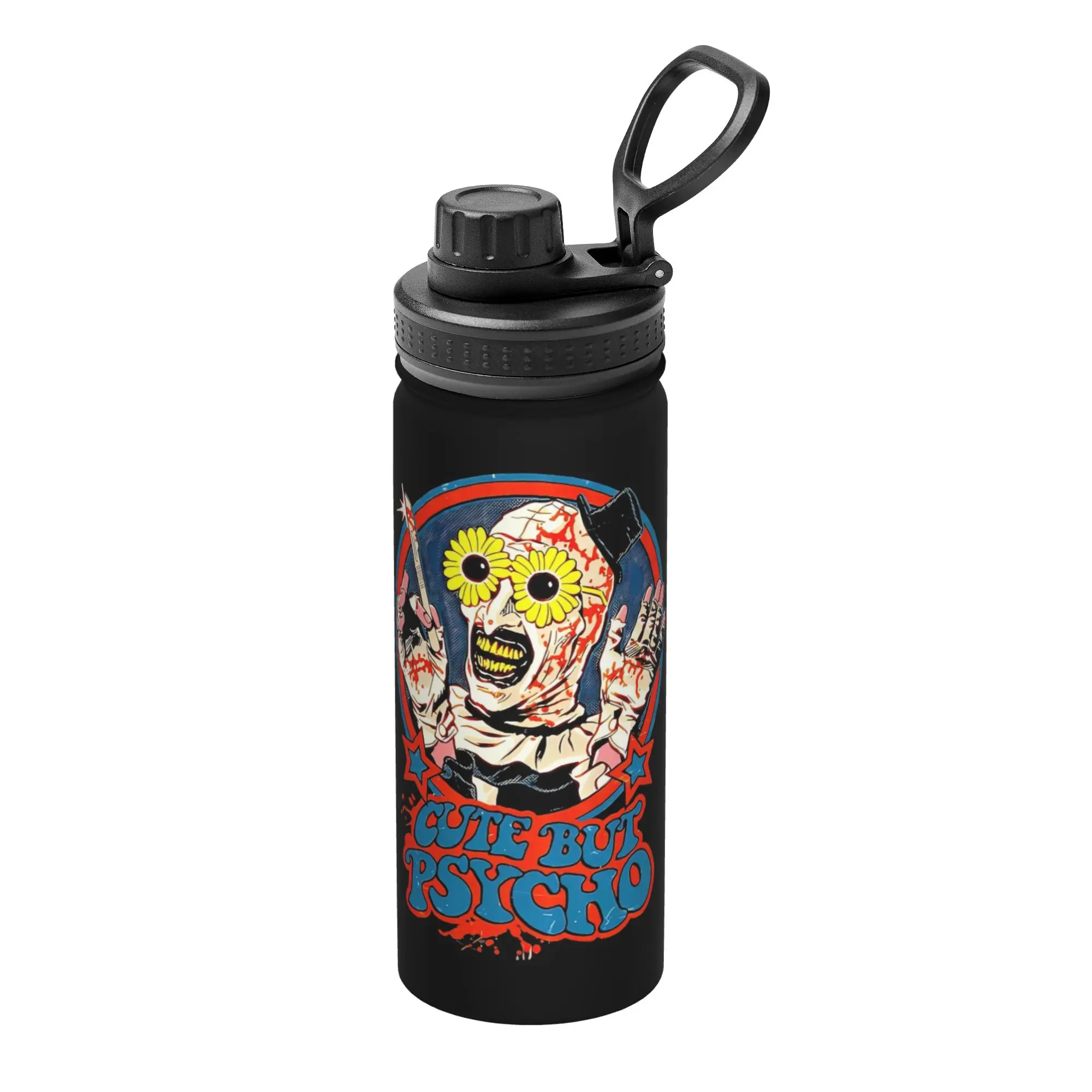 Cute but Psycho Terrifiers 18OZ Sports Insulated Kettle  Coffee Cups Vacuum Flask Smoothie Tea Mugs Spill Proof