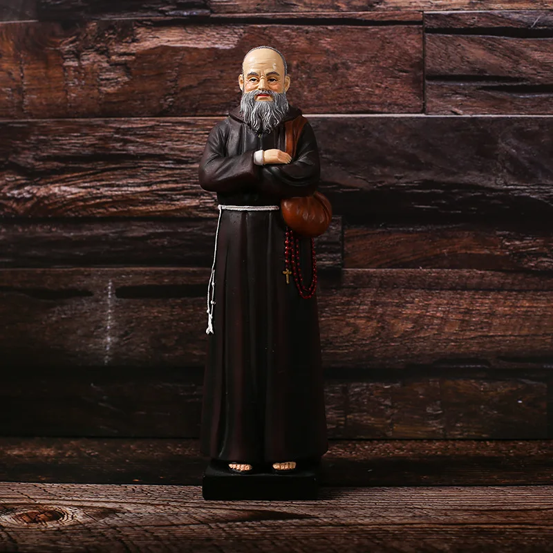 Figurine en résine du Saint Padre Pio de 19,5 cm, statue religieuse catholique, décoration de bureau chrétienne, ornement religieux pour église.