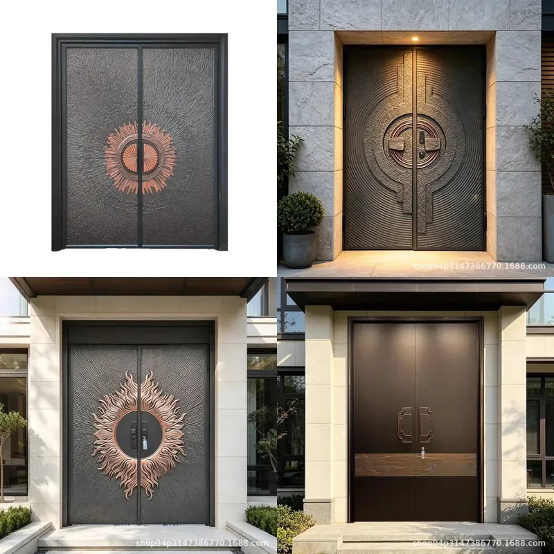 Cast Aluminum Double Entry Door for Villa Home Exterior Main Entrance Modern Security Front Gate