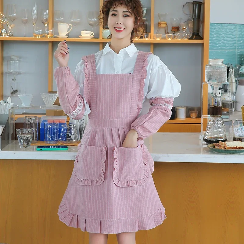 Korean version of pure cotton princess apron household kitchen waterproof and oil-proof ruffled Japanese cute work waist