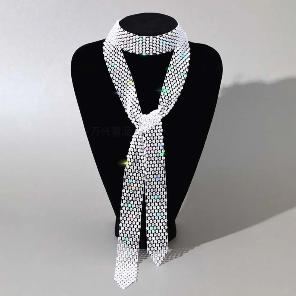Fashion Rhinestone Women's Tie Luxurious Bright Diamond All-match Neck Necklace Wedding Party Dance Performance Jewelry Scarf 1