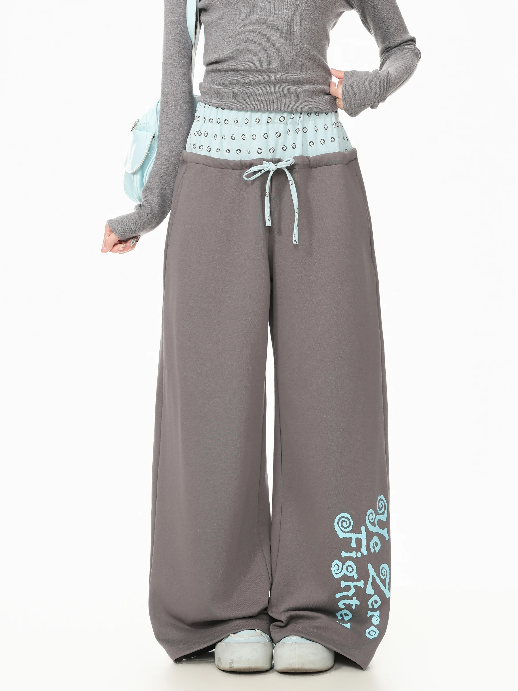 High Waist Straight Leg Casual Pants Women's Loose Fit Comfortable Breathable Cotton Polyester Blend Printed Asymmetric