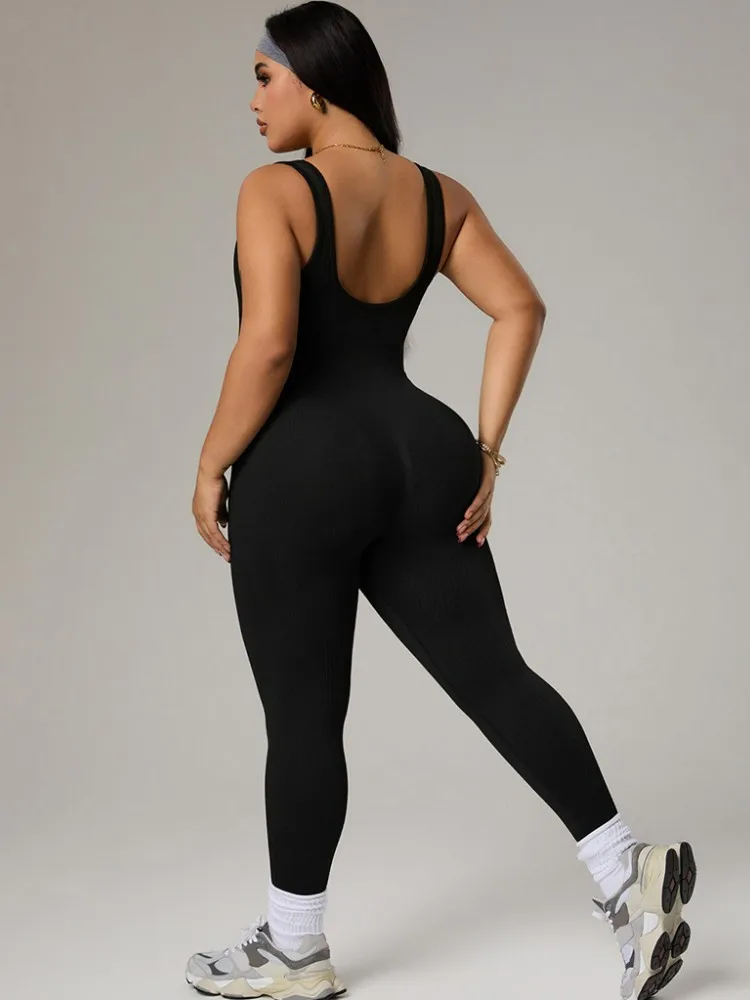 Plus Size Women's Tracksuit Gym Workout Sports Clothes Outfit Backless Jumpsuit Yoga Fitness Overalls Open Back Bodysuits Suit view 5