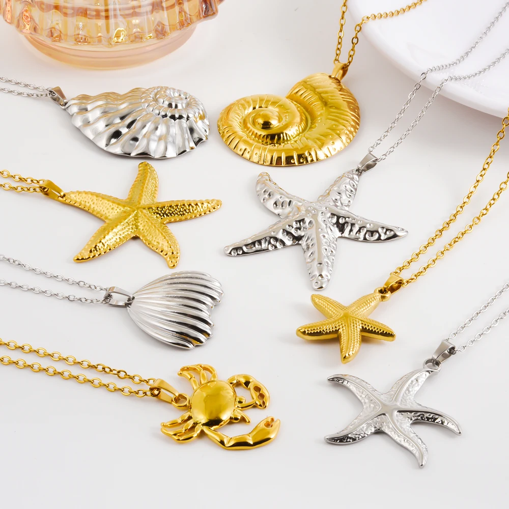 1Pc Stainless Steel Summer Sea Animal Aesthetic Women Grunge Necklaces Cute Ocean Hippocampus Seahorse Pendant Collares Jewelry