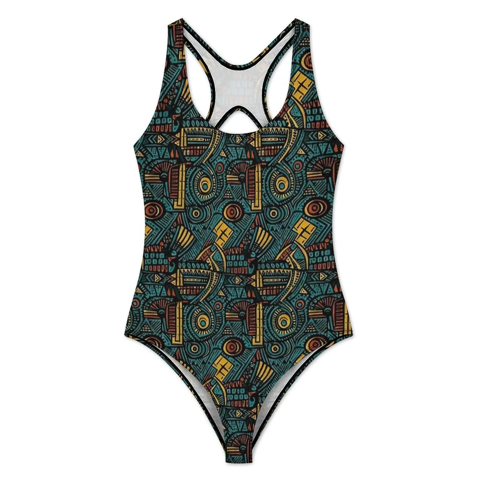 Uruba Green African Vintage Print Swimsuit Push Up Swimwear One-Piece Holiday Swim Monokini Bodysuit Sexy Design Beach Wear
