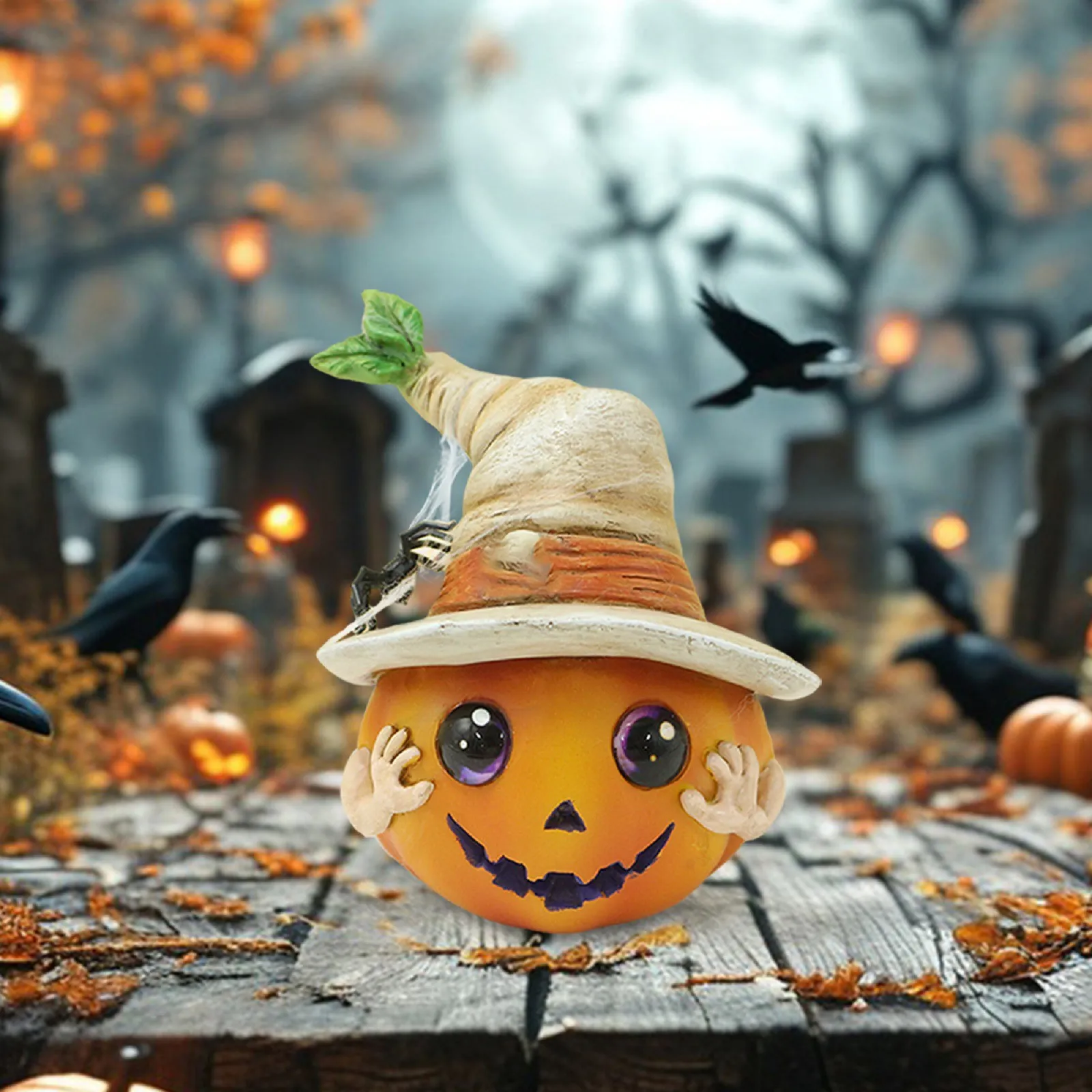

Halloween Resin Pumpkin Elf Sculpture Funny Cute Pumpkin Head Figurines Cartoon Miniature Statue Ornament Harvest Festival