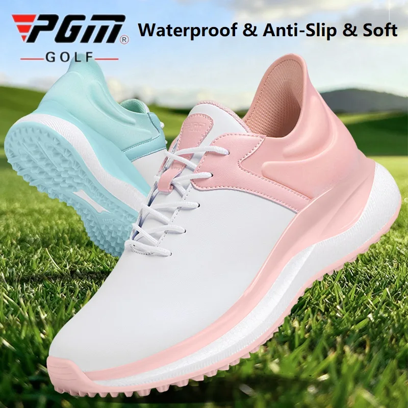 

PGM Women Cushion Golf Shoes Waterproof Rebound Sports Sneaker Ladies Breathable Anti-slip Spikes Shoes Golf Footwear Quick-wear