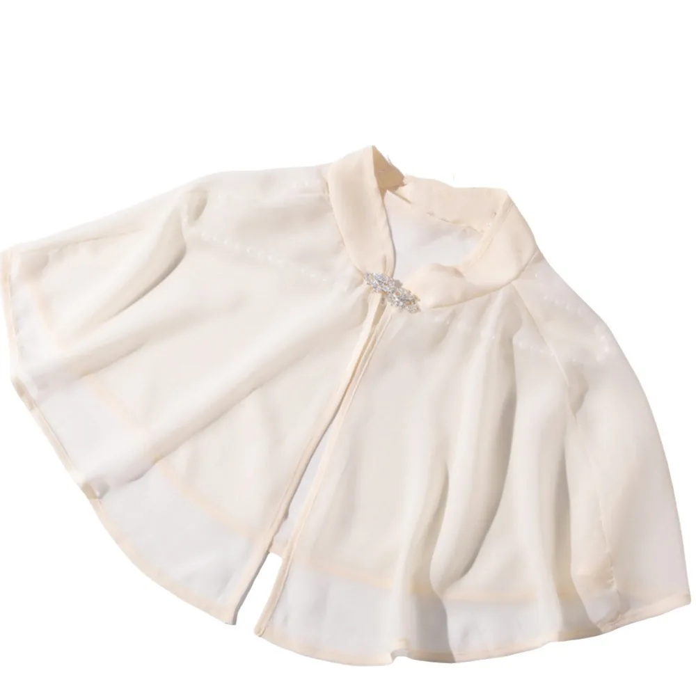 

Chiffon Bride Wedding Dress Shawl Solid Color Transparent Evening Dresses Scarves Rhinestone Buckle Formal Cheongsam Cape