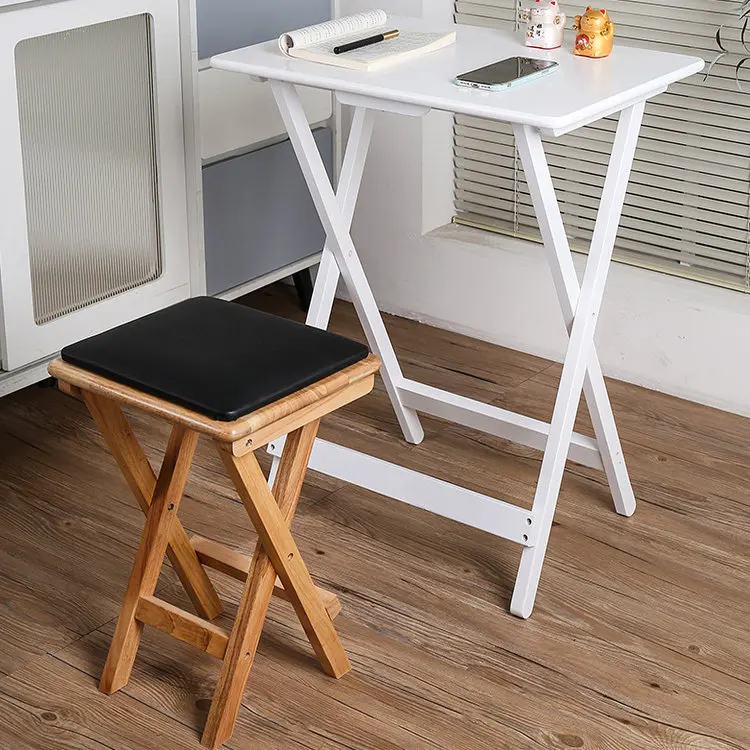 Solid wood simple folding table small apartment portable dining table home rectangular learning writing desk balcony storage