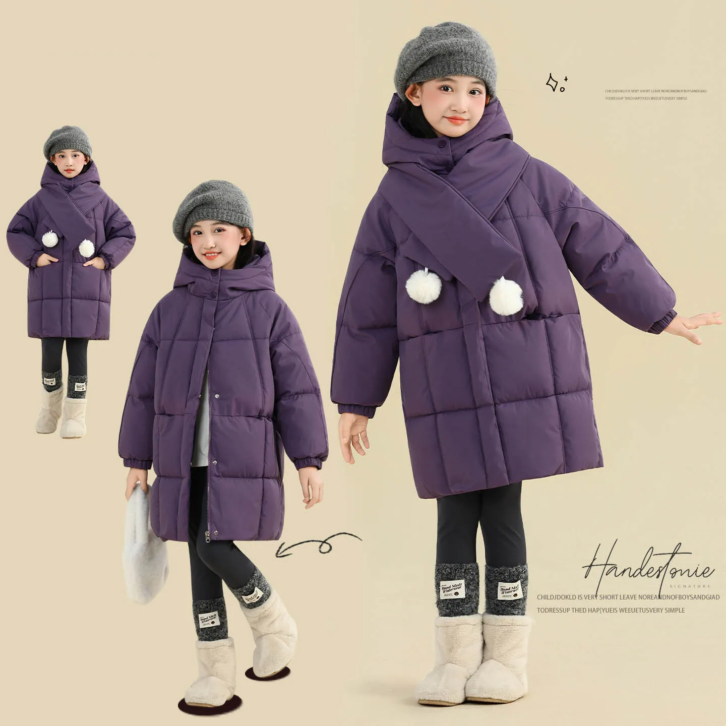 

YBFSKID Children Girls Winter Parka Cotton-padded Snowwear Coat For Young Teens Girl 4-14Y Kid Girl Thick Warm Mid-length Jacket