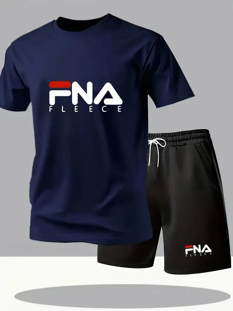 Men's summer design loose short sleeved T-shirt shorts set, breathable and fashionable, street trendy and trendy