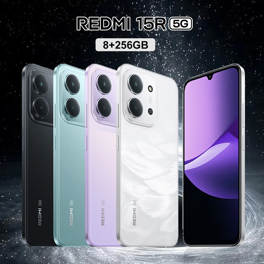 Teléfono inteligente Xiaomi 8GB+256GB RAM, cámara principal HD de 13 millones de píxeles/batería de larga duración de 6000mAh, Redmi 15R