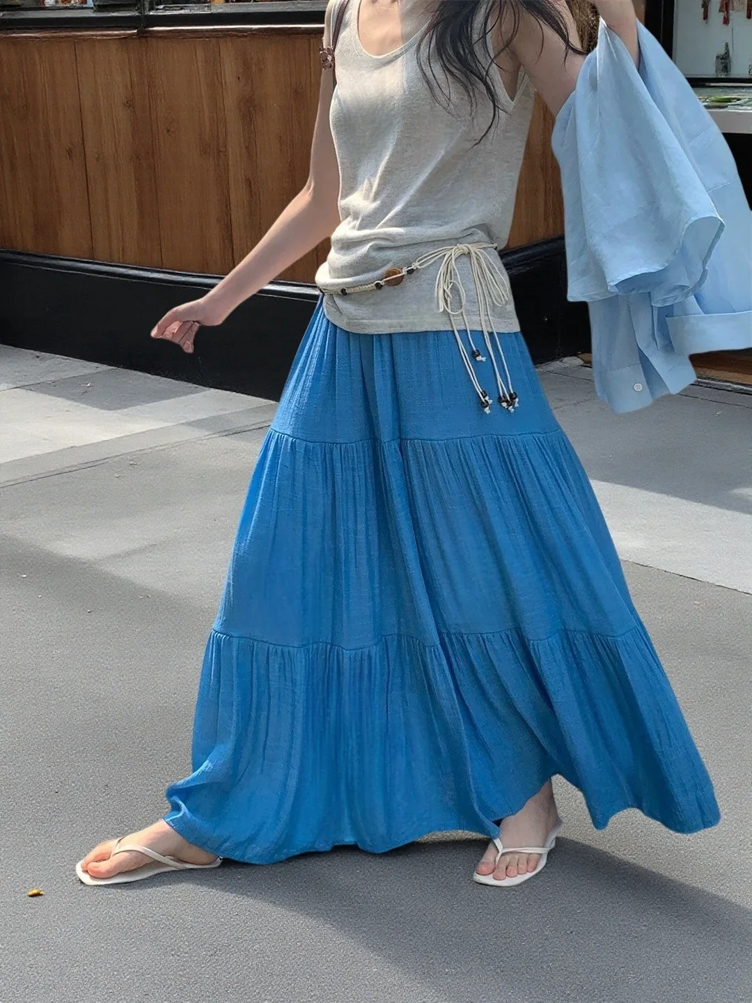 

Cotton and linen midi skirt for women's summer new style, covering the hips to show off thinness, elegant and floor length skirt