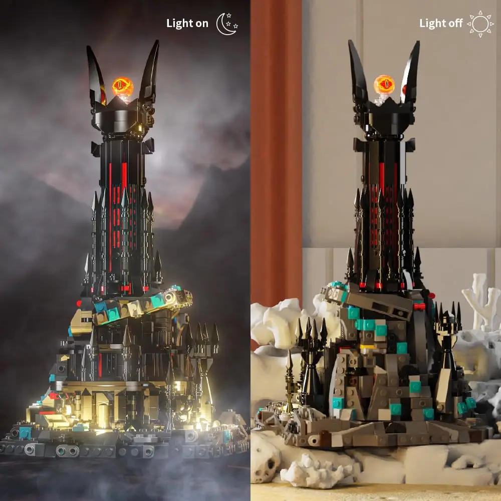 Lord Dark Tower Building Blocks Set, Magic Castle Architecture Tijolos com luzes LED, presente da coleção