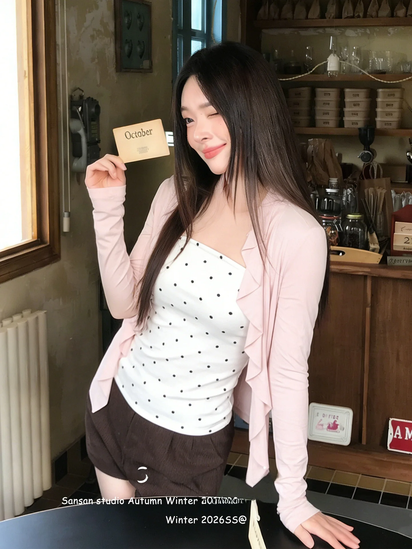 Pink Ruffle Sleeve Long Sleeve T-Shirt Cardigan Women Summer Sun Protection Polka Dot Tube Top Inner Wear Two Piece Set