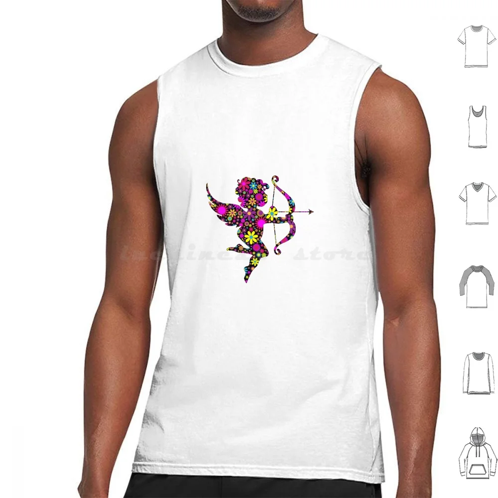 Flowery Cupid Tank Tops Vest Sleeveless Cupid Arrow Love Valentine Valentines Day Flowers Pink Heart Bow And Arrow Bow