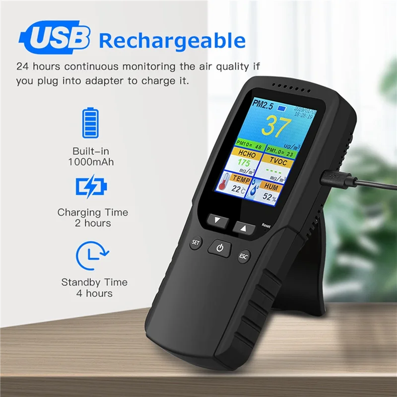 

AD41-9 in 1 Air Quality Monitor Indoor Outdoor PM2.5, PM1.0, PM10, HCHO, Detector Tester Temperature and Humidity