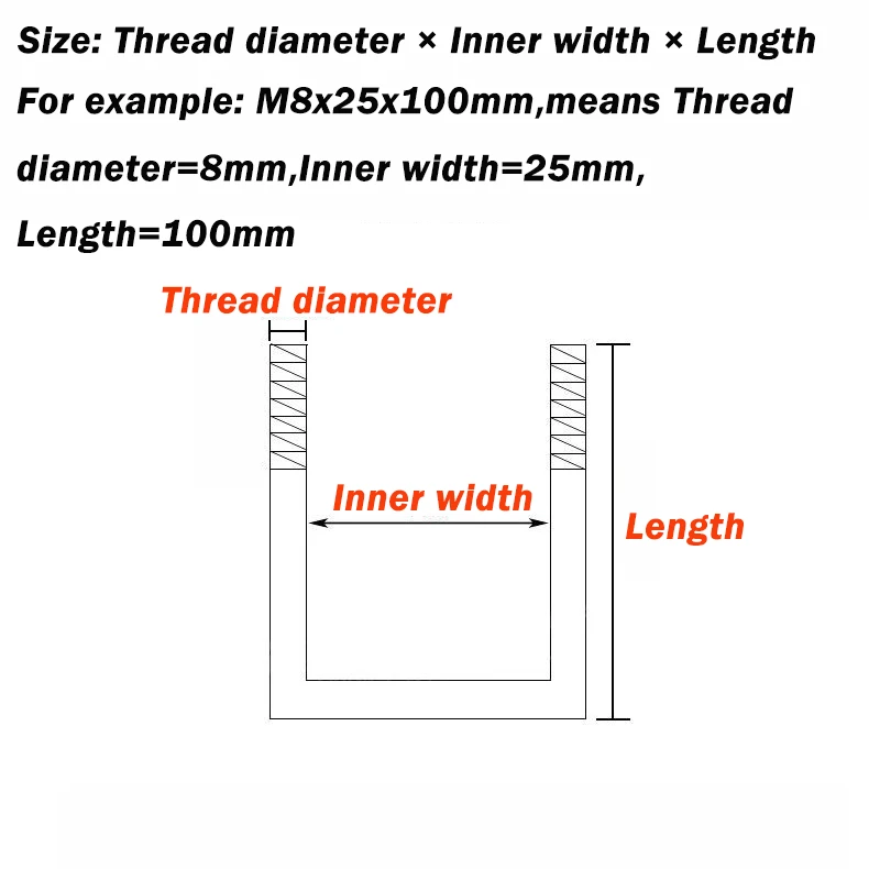 304 Stainless Steel Square Clamp M6 M8 M10 U Bolt Right Angle U Screw U-Clamp U-Shaped Screw Fixing Clamp Bolt Length:50-200mm