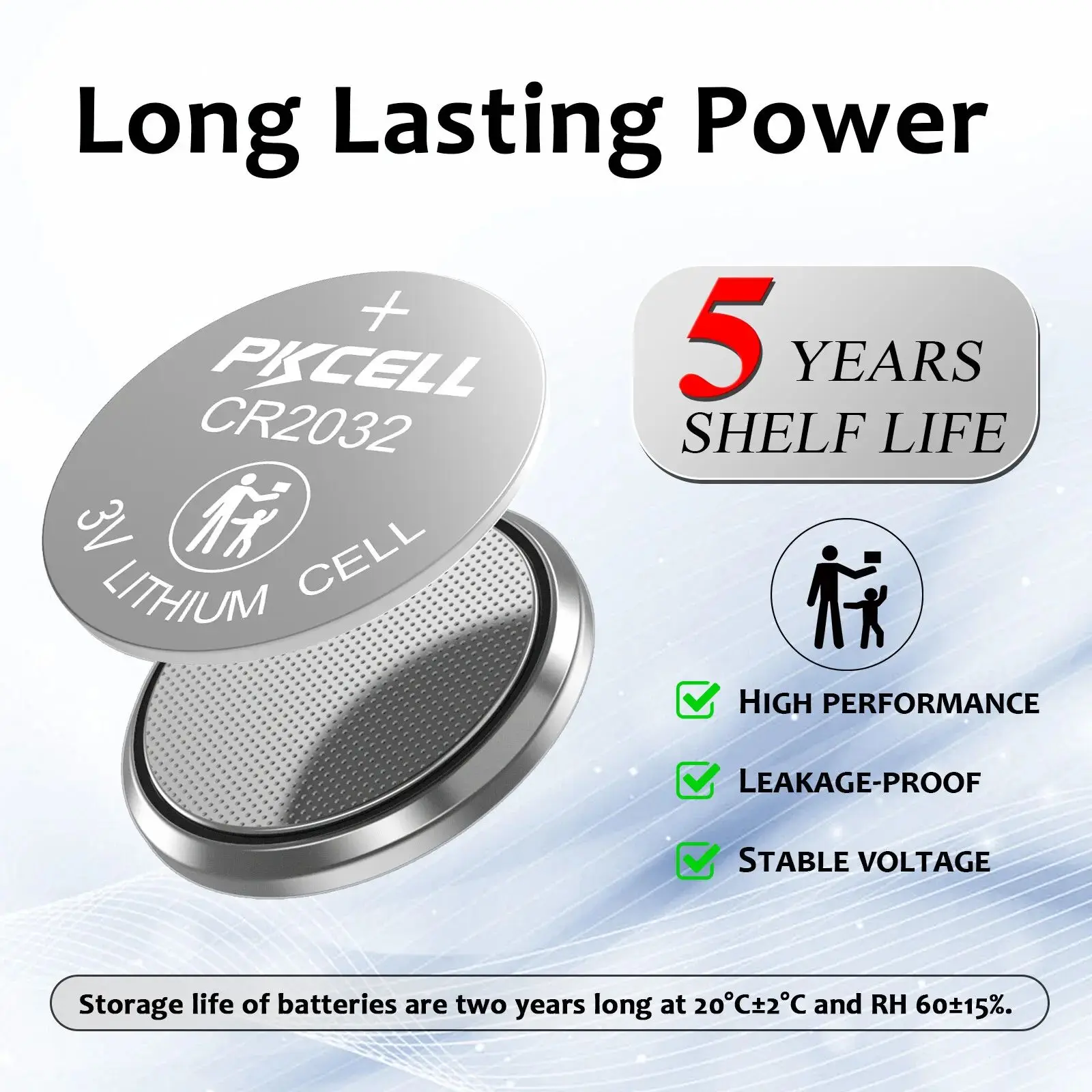 PKCELL 20PCS CR2032  220mAh 3V Lithium Coin Cell Battery BR2332, DL2032 3V Button Cell for Calculators Flashlights