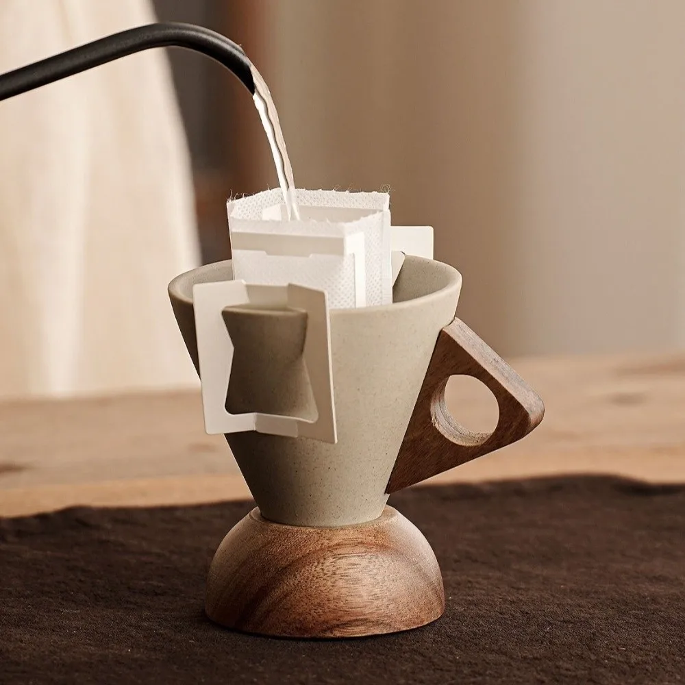 Coarse Ceramic Triangular Cone Cup Retro Style with Handle Vintage Pottery Mug Handmade Espresso Cup Japanese Ceramic Mug