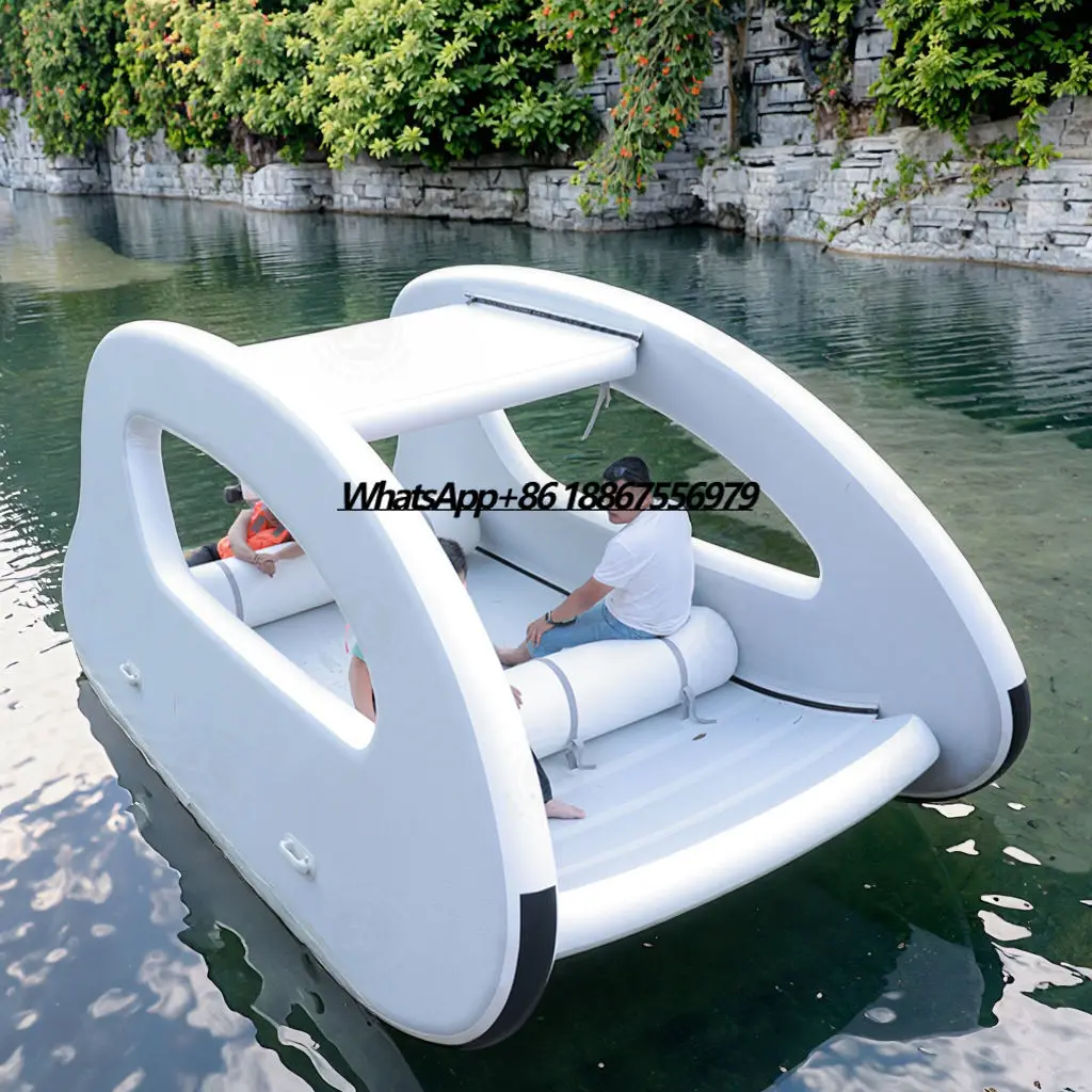 Wholesale Inflatable Yacht Catamaran Fishing Boat PVC Inflatable House Boat with Outboard Motor Stable Houseboat for Drifting