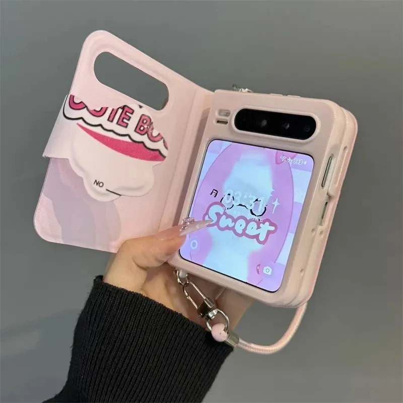 

Cute Book Flip Cover for Samsung Galaxy Z Flip5 zflip6 Case Pink leather Phone Cases with Stylus and Hand Strap