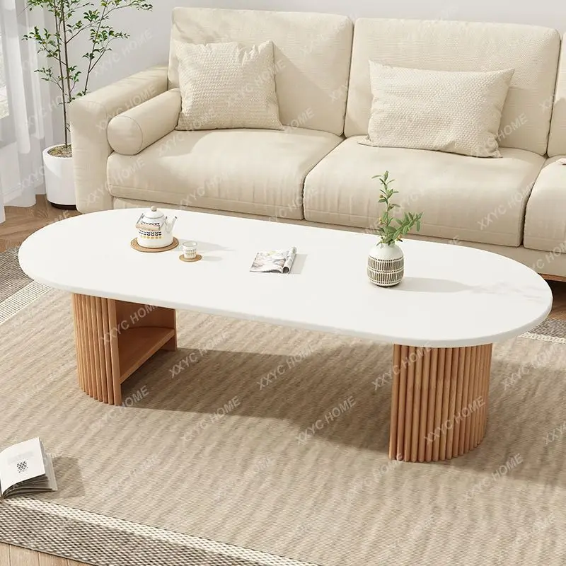 

L Wabi Sand Wind Slate Solid Wood Living Room Household Modern Simple Cream Wind Coffee Table