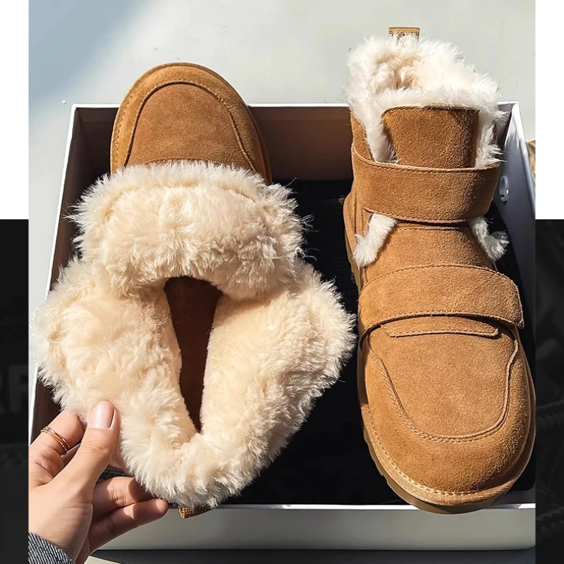 

Новинка 2025, брендовые дизайнерские мужские зимние плюшевые зимние ботинки из натуральной кожи, утепленные теплые уличные нескользящие хлопковые ботинки, высокие туфли