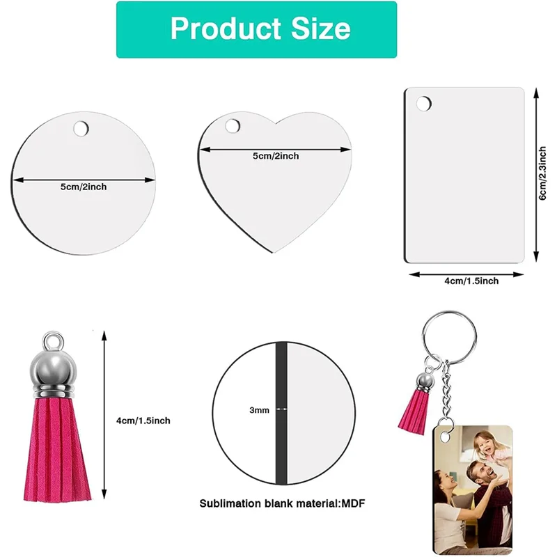 Sublimation Key Ring Blanks Set With Heat Transfer MDF Blank 3 Shapes Tassels Pendant Jump Rings Key Ring With Chain Set Kit