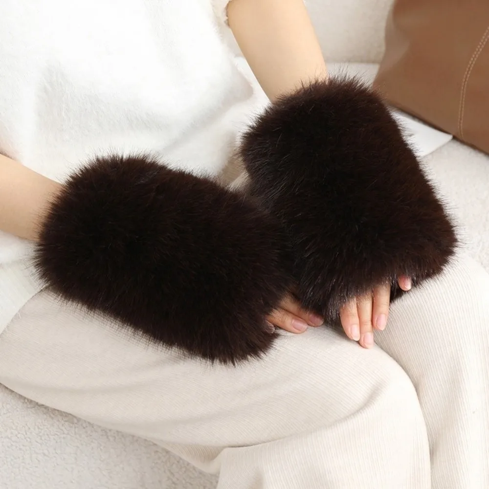 Comfortable Thick Fluffy Fingerless Gloves One Size Touch Screen Gloves Rabbit Fur Blend Gloves For Students