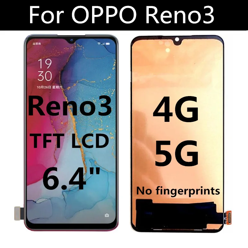 6.4  TFT LCD For OPPO Reno3 CPH2043 LCD Display Touch Screen Digitizer Assembly Replacement For oppo Reno 3  PCHM30 LCD