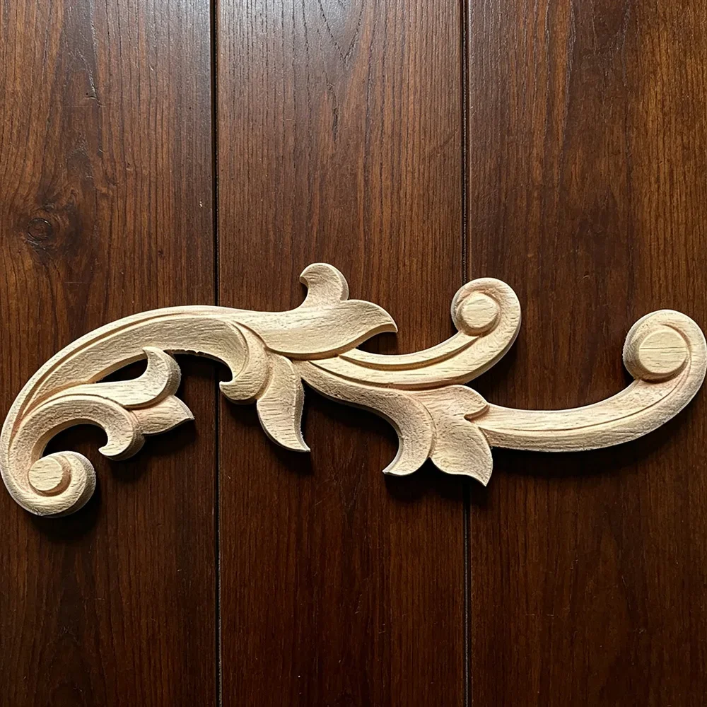 30cm Unique Natural Floral Wood Carved Wooden Figurines Crafts Corner Appliques Frame Wall Door Furniture Woodcarving Decorative