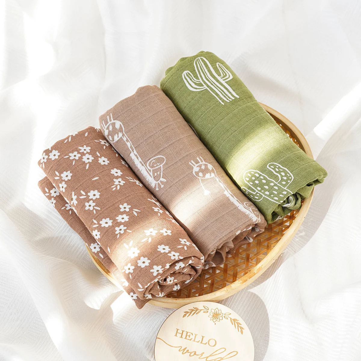 بطانية أطفال من الخيزران والموسلين ، مجموعة من 3 أجزاء ، بطانية قطنية ناعمة ، مطبوعة ، للمواليد الجدد