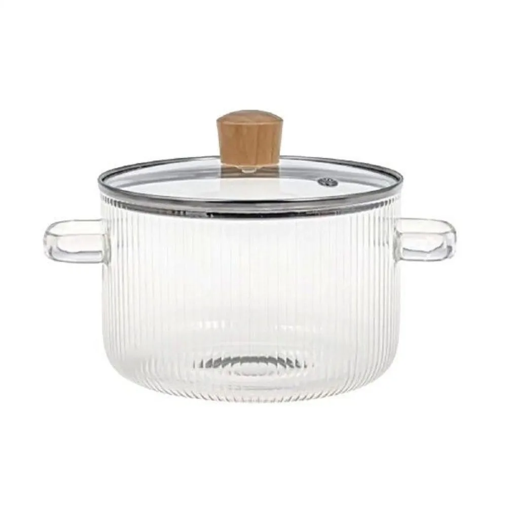 Thicken 2L Household Glass Saucepan Heat Resistant Glass Soup Pot Double Ear Clear Cooking Pot Noodle Bowl Kitchen Cooking Tools