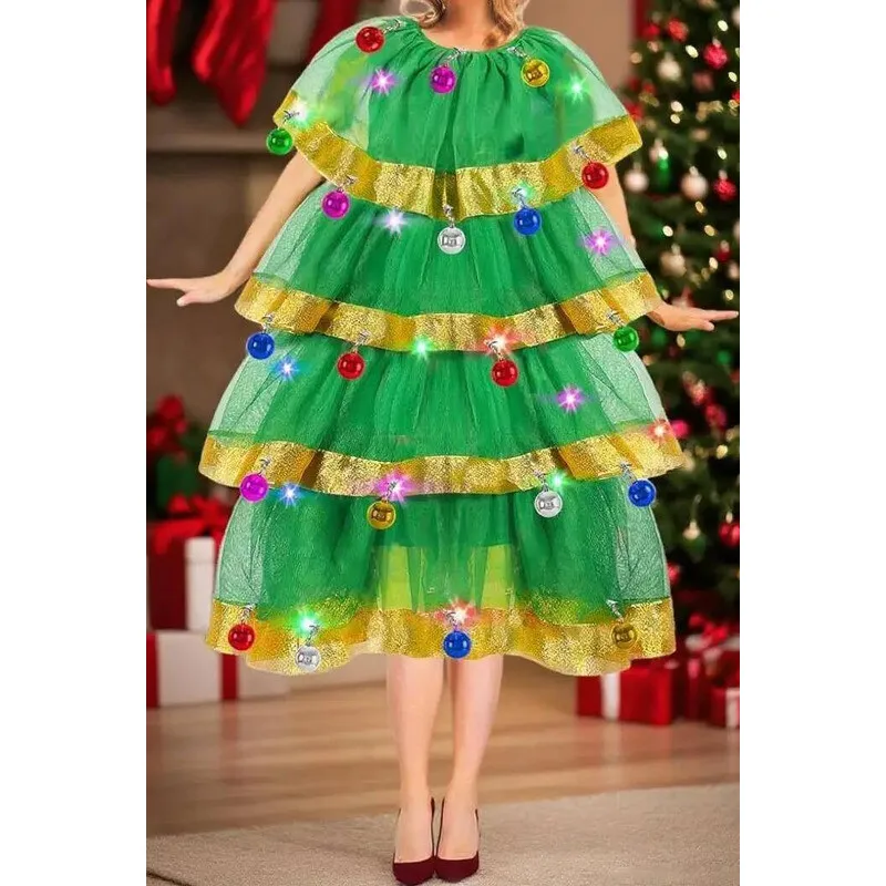 Novo traje de árvore de natal tule em camadas plissado vestido trajes para estágios de festa