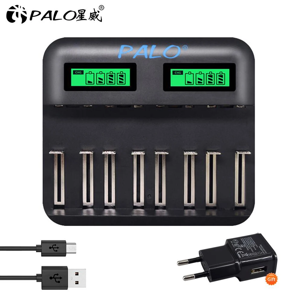 PALO Smart Fast LCD Display AA AAA C D Battery Charger Quick Charger For 1.2V Ni-MH NI-CD AA AAA C D Size rechargeable batteries