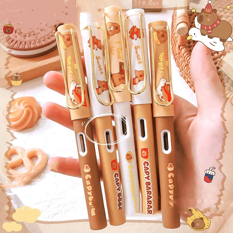 24 pcs/lot Cute Capybara Fountain Pen Kawaii Bear Replaceable Ink Sac Signature Pens Promotional Gift Office School Supplies