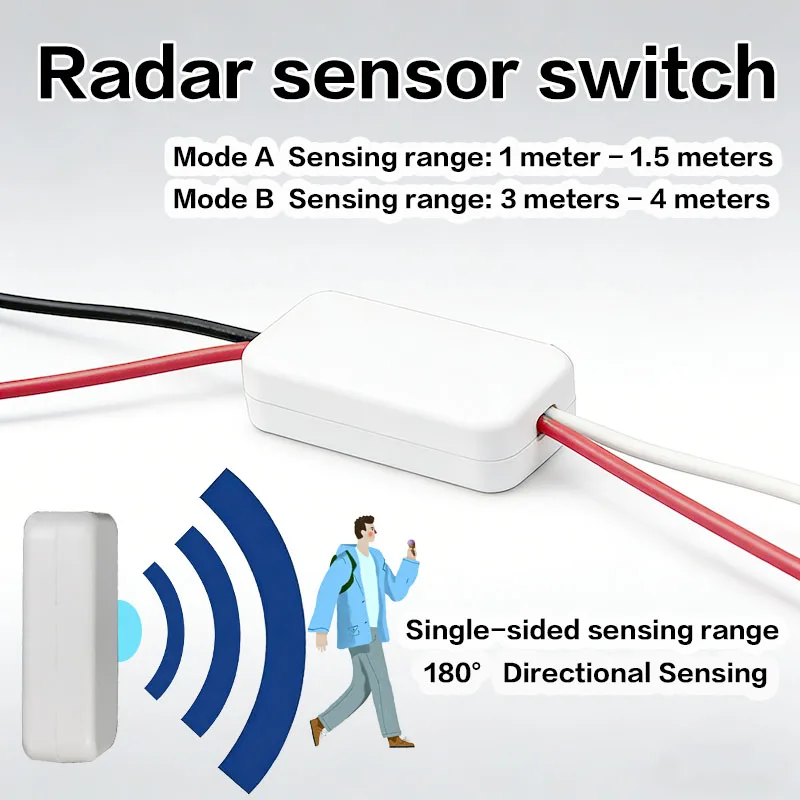 12V/24V microwave radar sensor switch with LED lighting and intelligent controller featuring a 30-second delay shutdown function