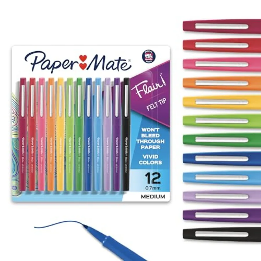 

Flair Felt Tip Pens, Medium Point 0.7mm,12 Count - For Arts and Crafts, Note-Taking, Journaling, School Supplies for Teachers a