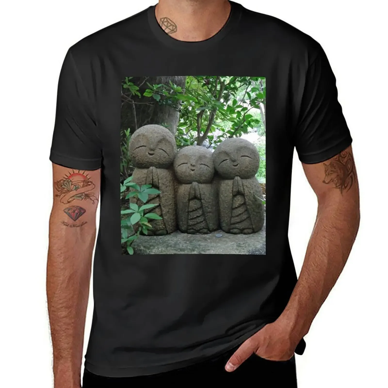 One two three Jizo in a garden in Japan T-Shirt cotton graphic tees rapper graphic tees heavy weight t shirts for men